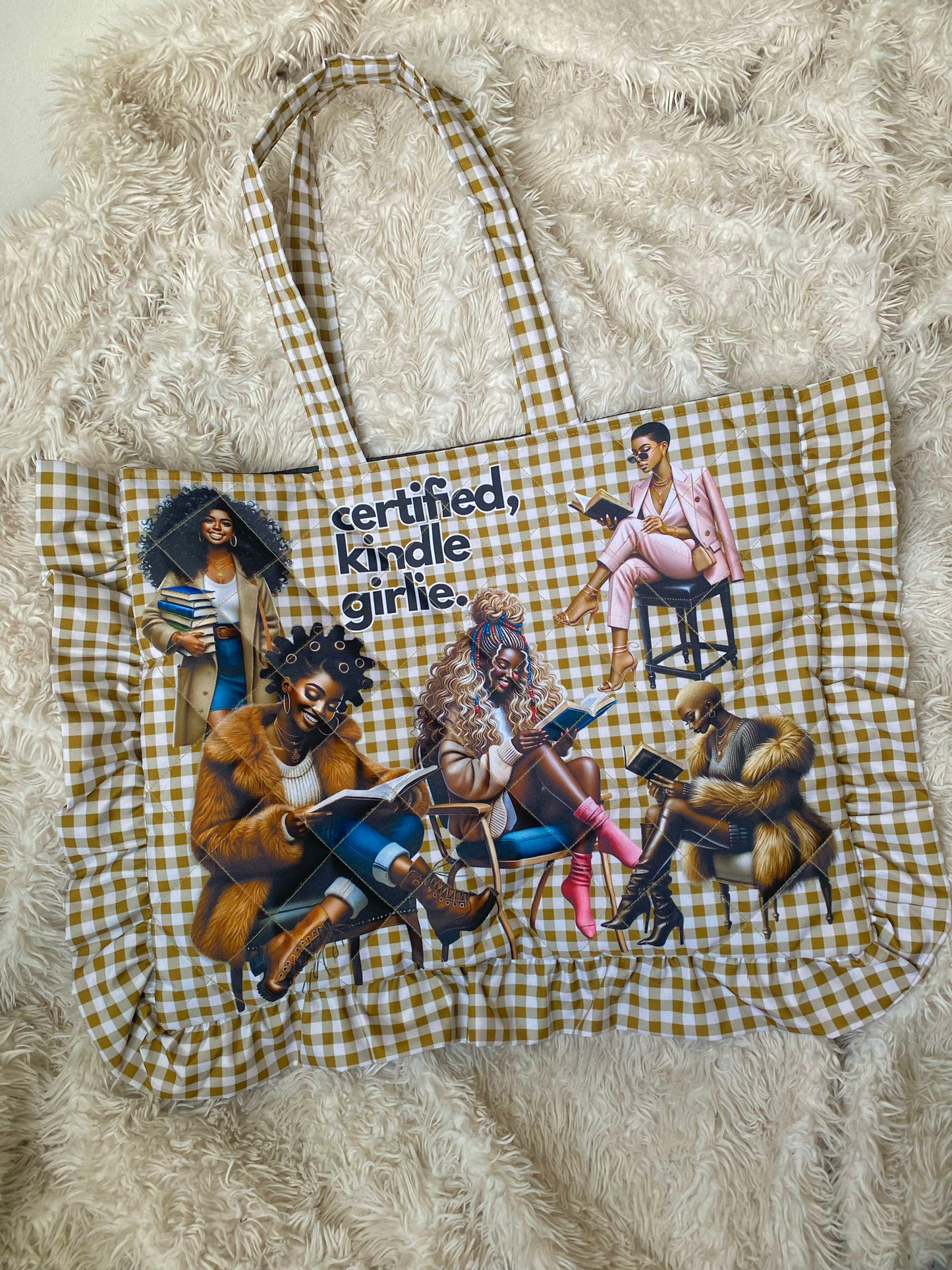 Quilted Oversized Ruffle Tote Bag