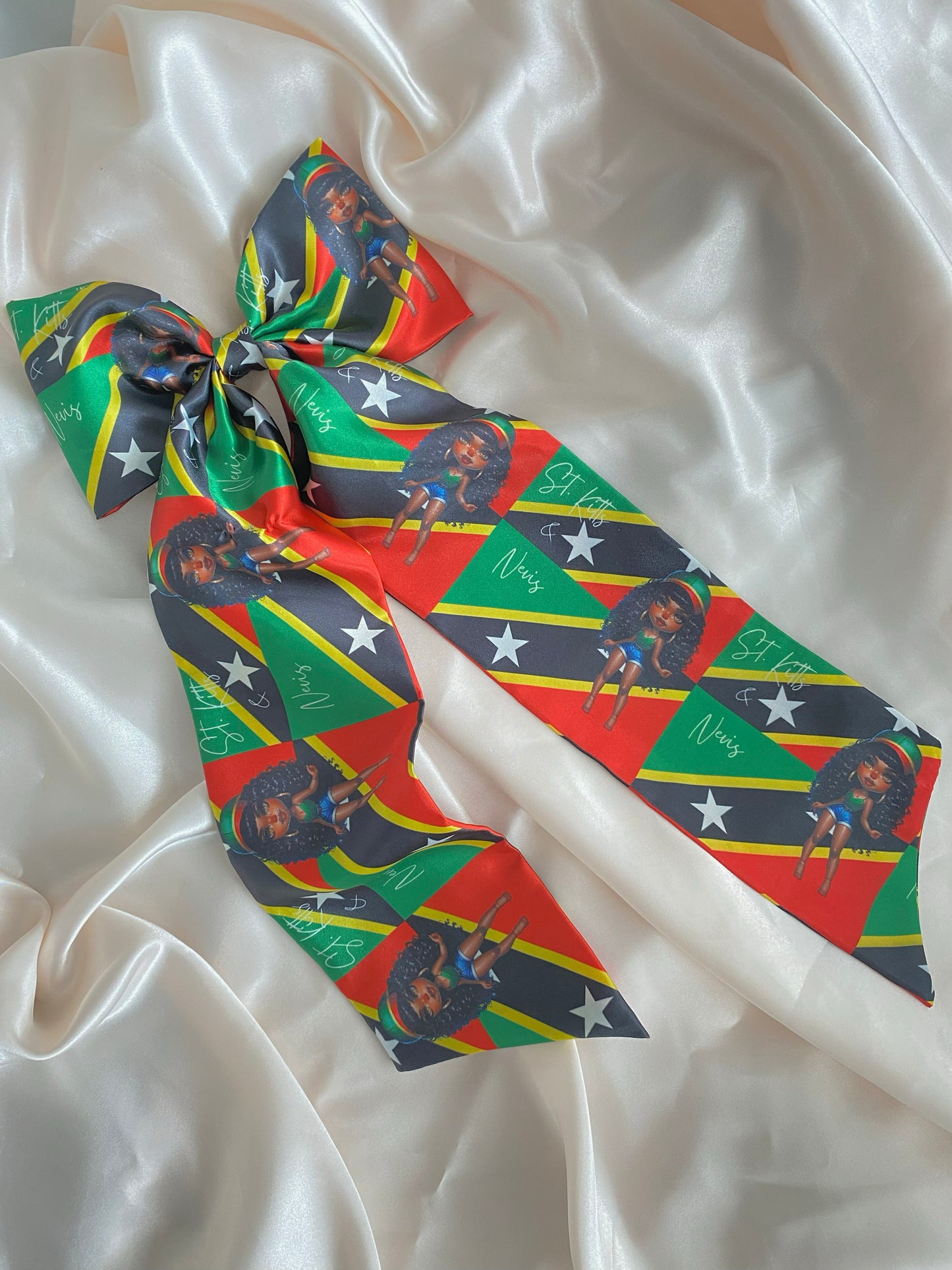 African & Caribbean Satin Long Tail Bow Hair Clips