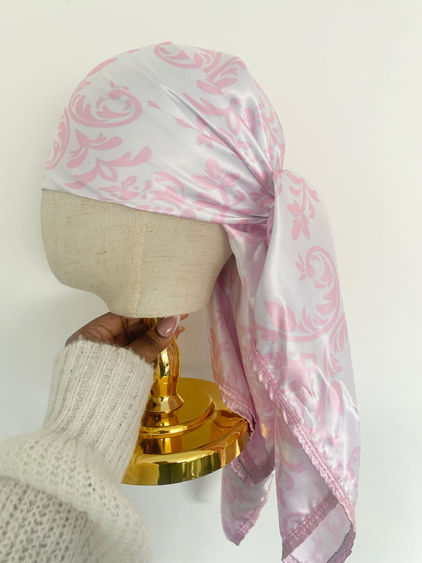 Pink Damask Satin Scarf