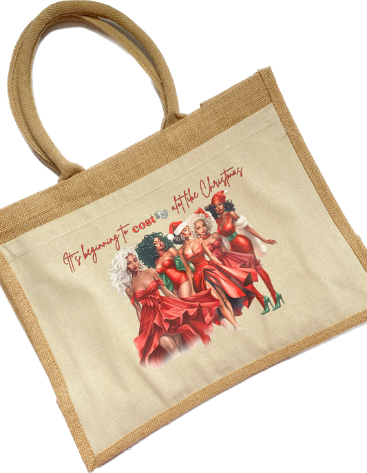 Christmas Jute Shoppers