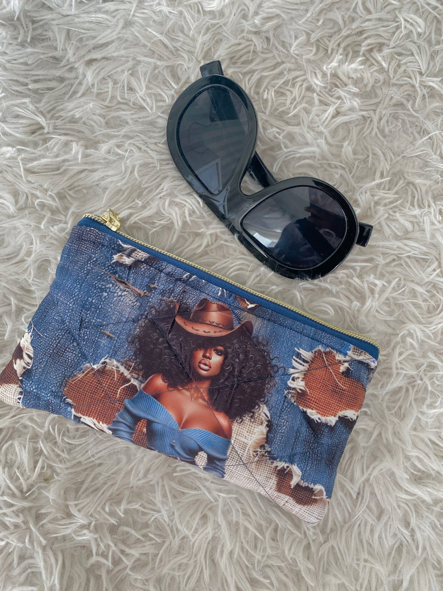 Denim Cowgirl Zipper Pouch