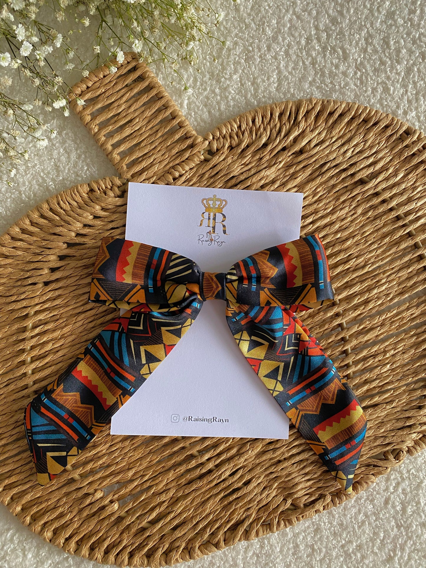 African Print Satin LongTail Mini Bow Hair Clips
