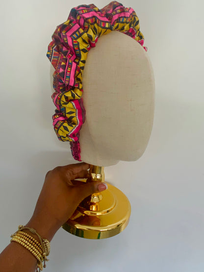 Pink Kente Satin Scrunchie Headband