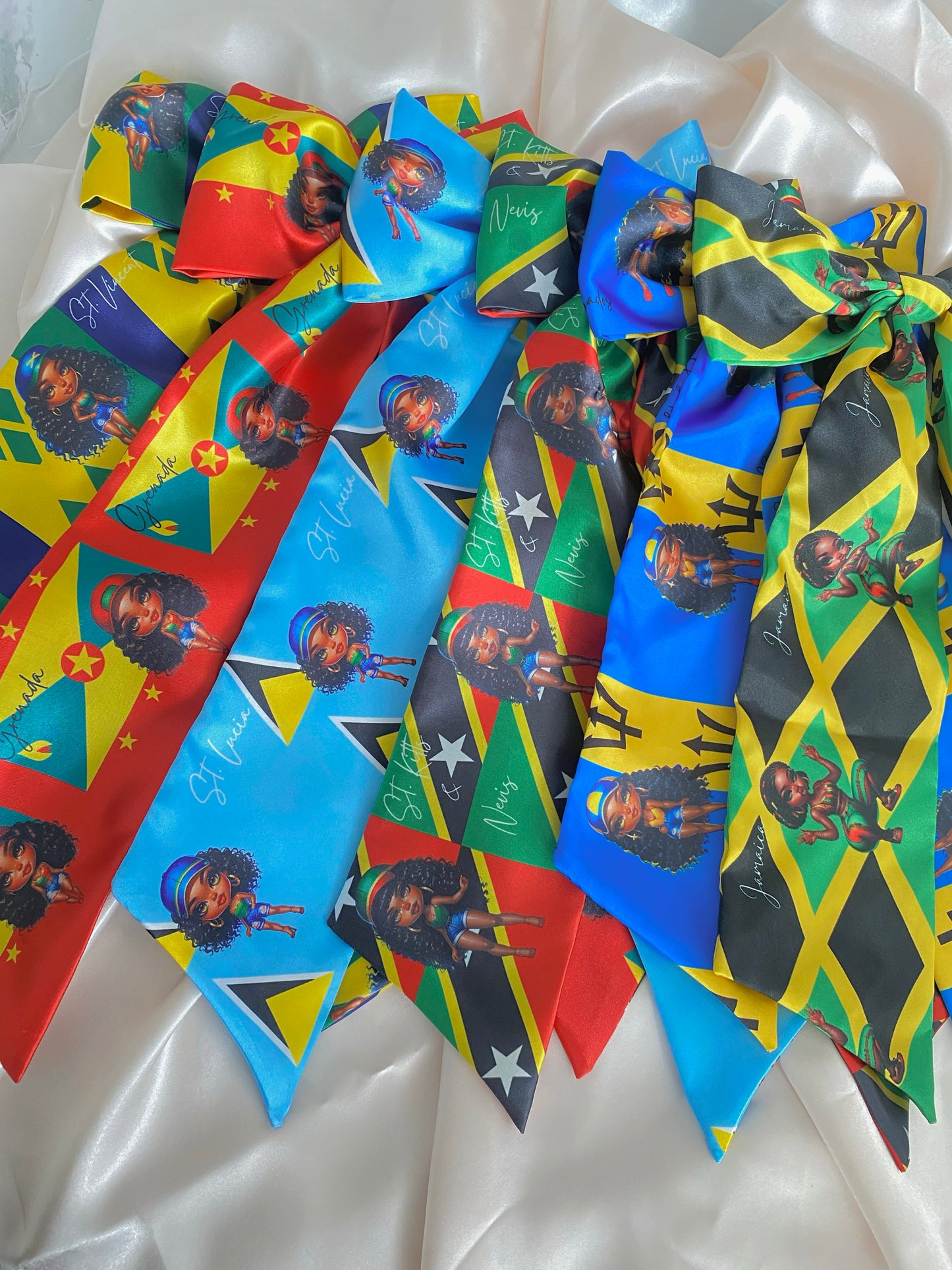 African & Caribbean Satin Long Tail Bow Hair Clips