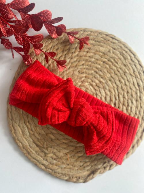 Red knitted topknot