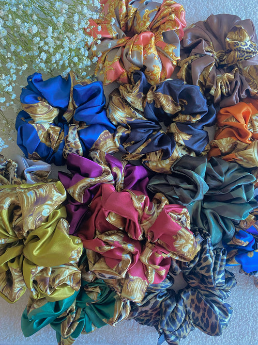 Autumn Damask Satin Scrunchies