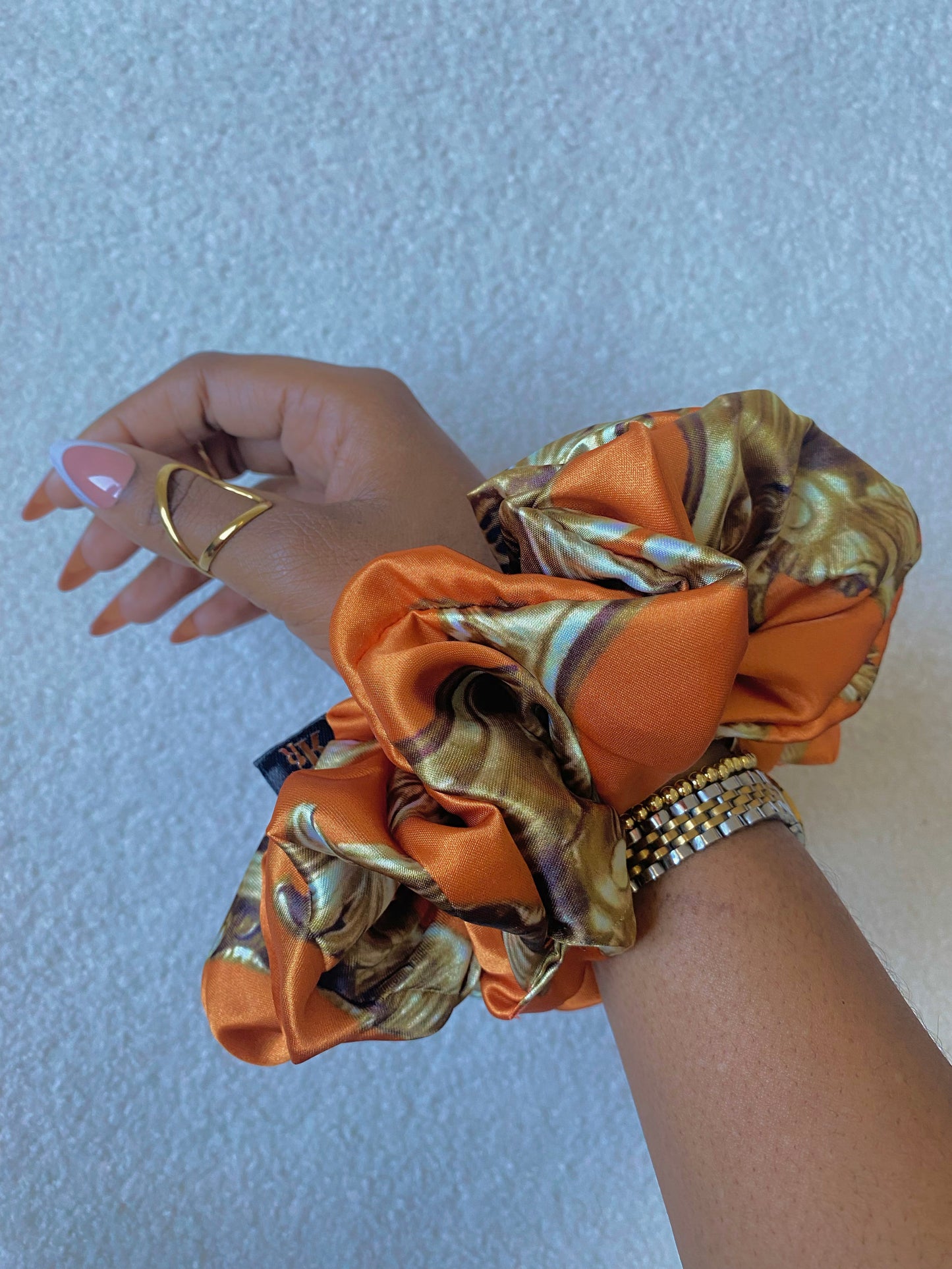 Autumn Damask Satin Scrunchies