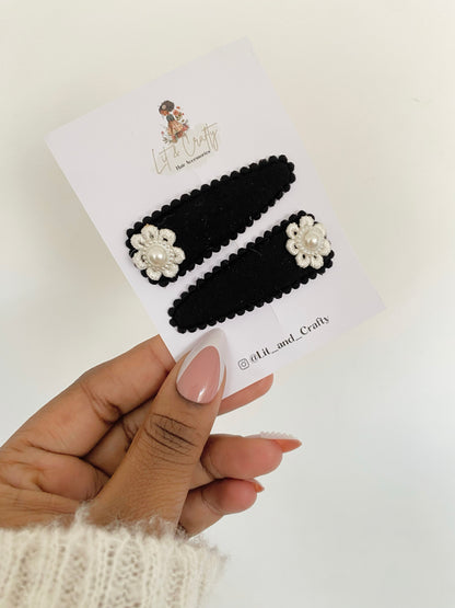 Linen Woven flower pearl snapclips