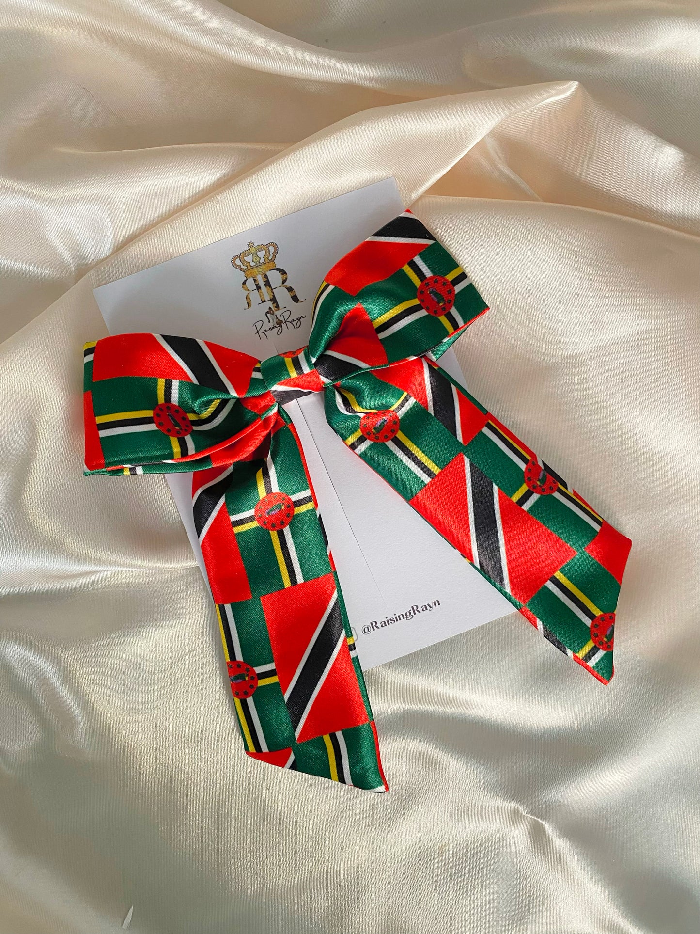 PRE - ORDER Dual Heritage African & Caribbean Satin long tail mini Bows
