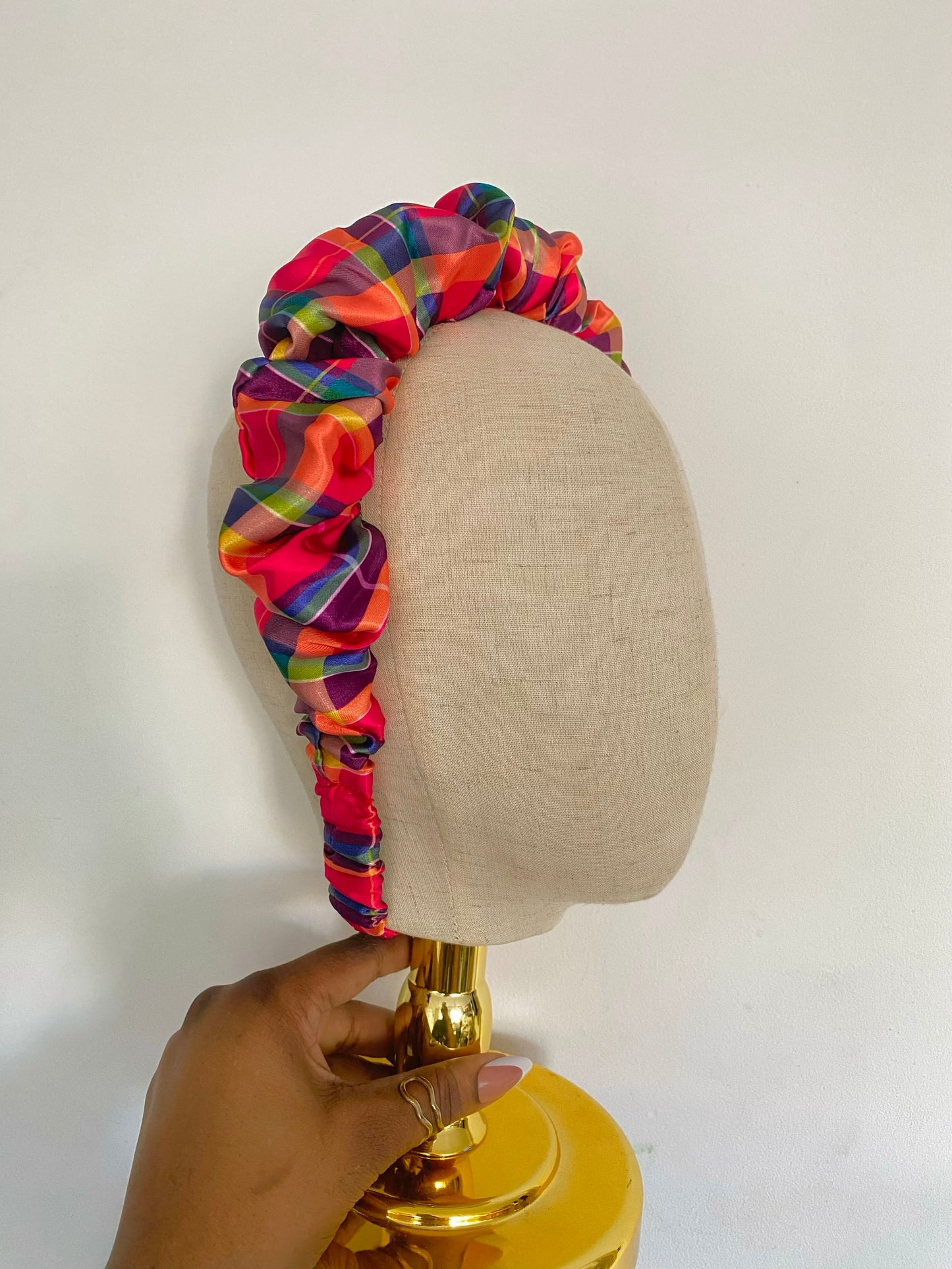 Madras Satin Scrunchie Headband
