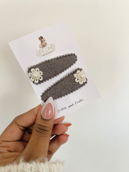 Linen Woven flower pearl snapclips