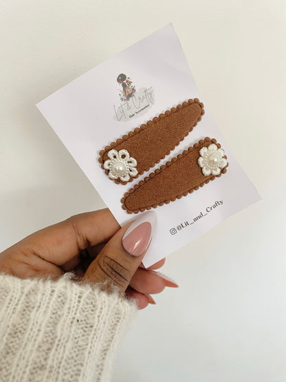 Linen Woven flower pearl snapclips