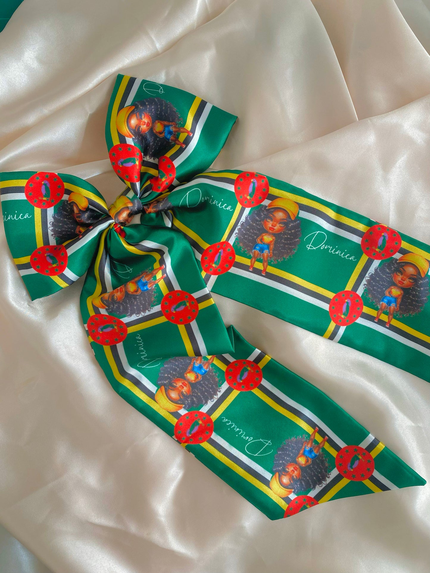 African & Caribbean Satin Long Tail Bow Hair Clips