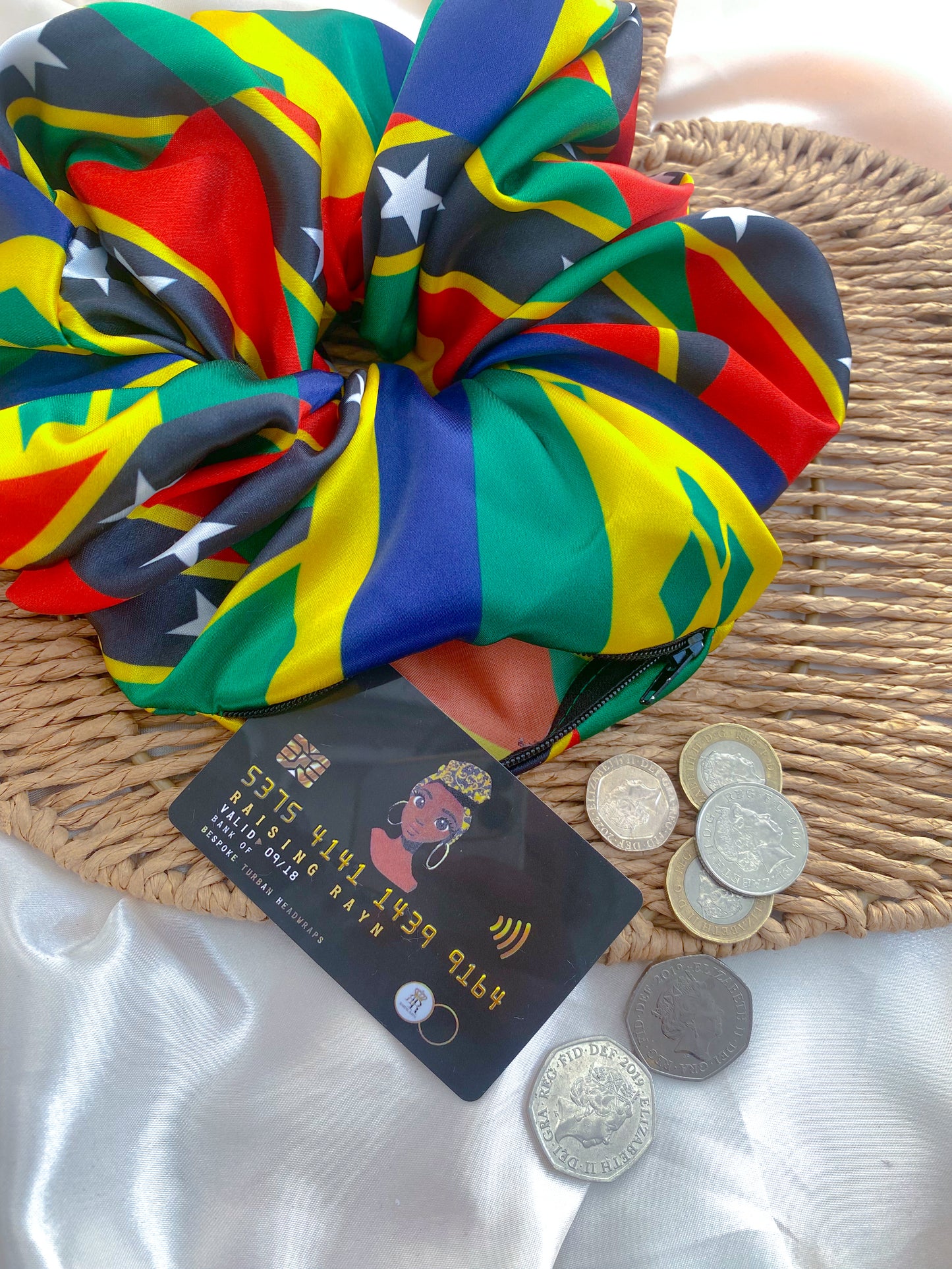 PRE - ORDER Dual Heritage African & Caribbean Satin  XL Zipper Scrunchies