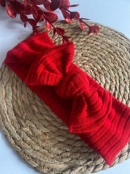 Red knitted topknot