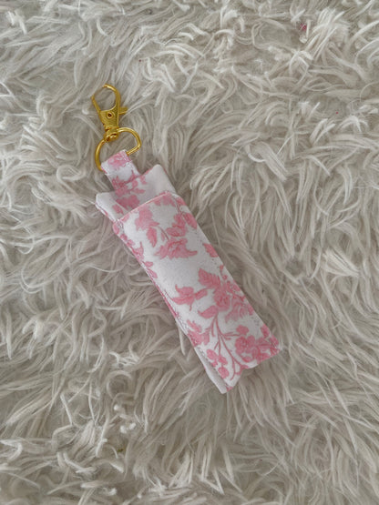 Pink Toile Lip balm keychain holder