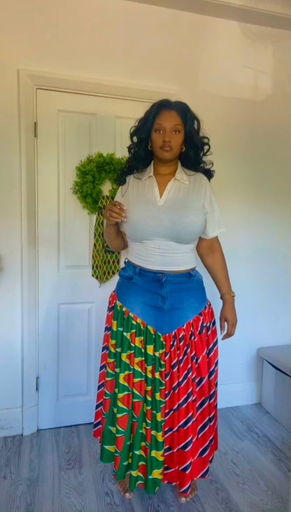 Up-Cycle Denim Maxi Ruffle Skirt