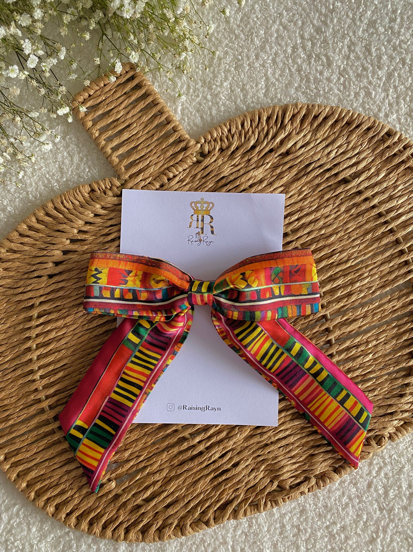 African Print Satin LongTail Mini Bow Hair Clips
