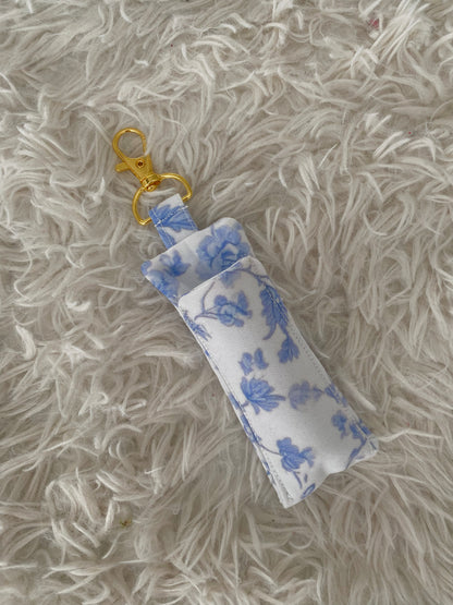 Blue Toile Lip balm keychain holder