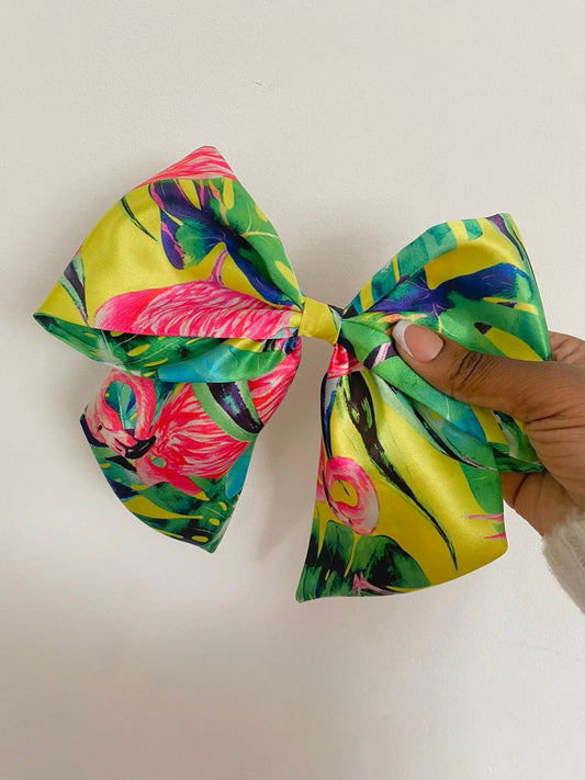 Yellow Tropical Satin Bow Hair Clips