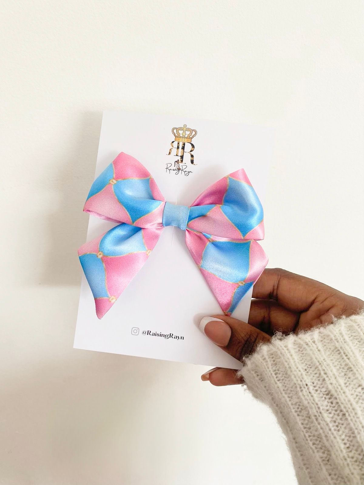 Blue & Pink Harlequin Satin Mini Bow Hair Clips