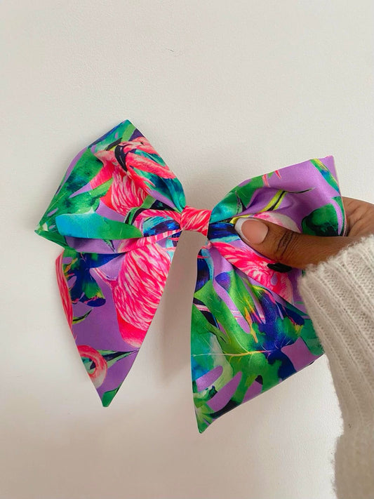 Purple Tropical Satin Bow Hair Clips