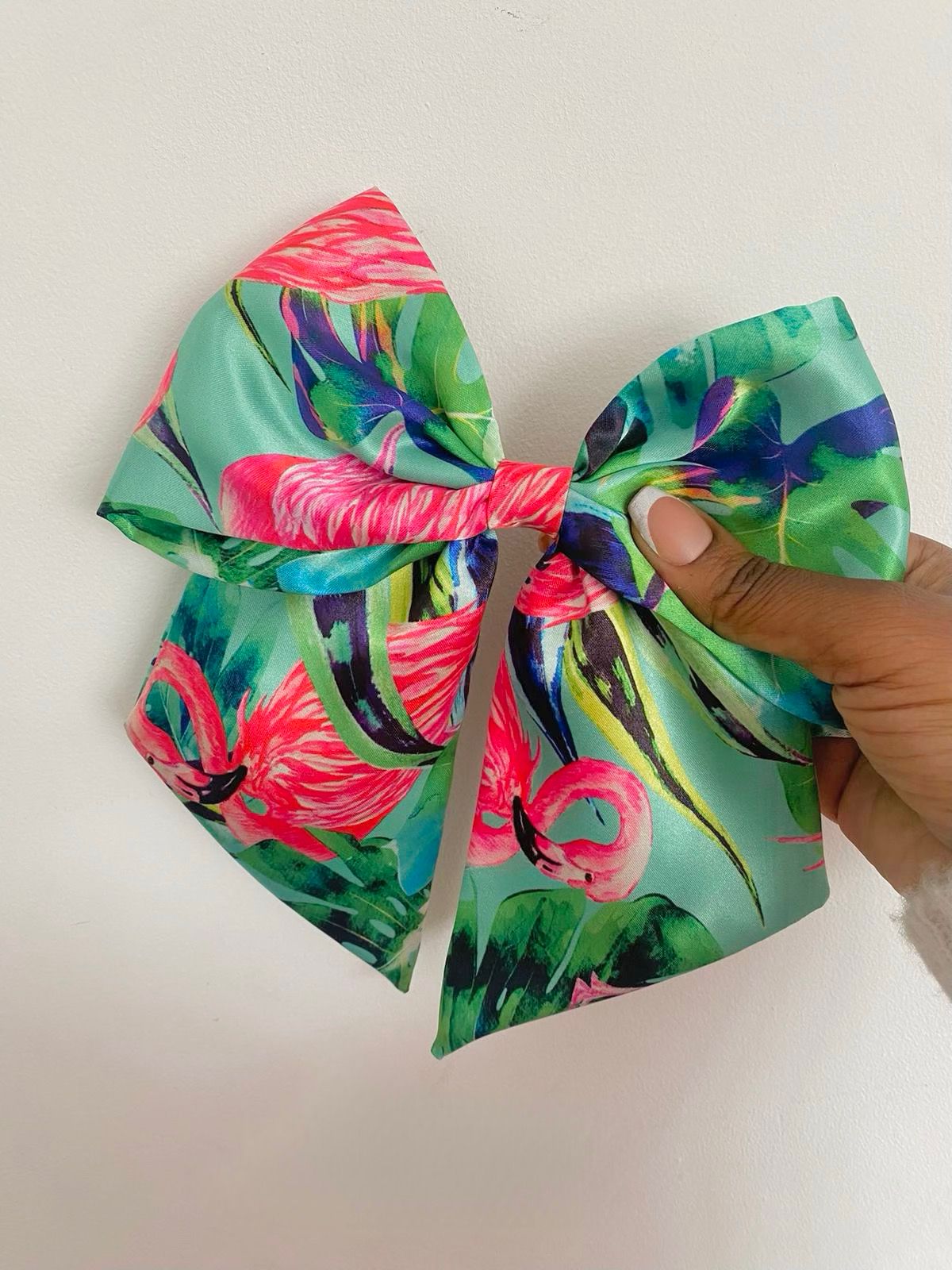 Green Tropical Satin Bow Hair Clips