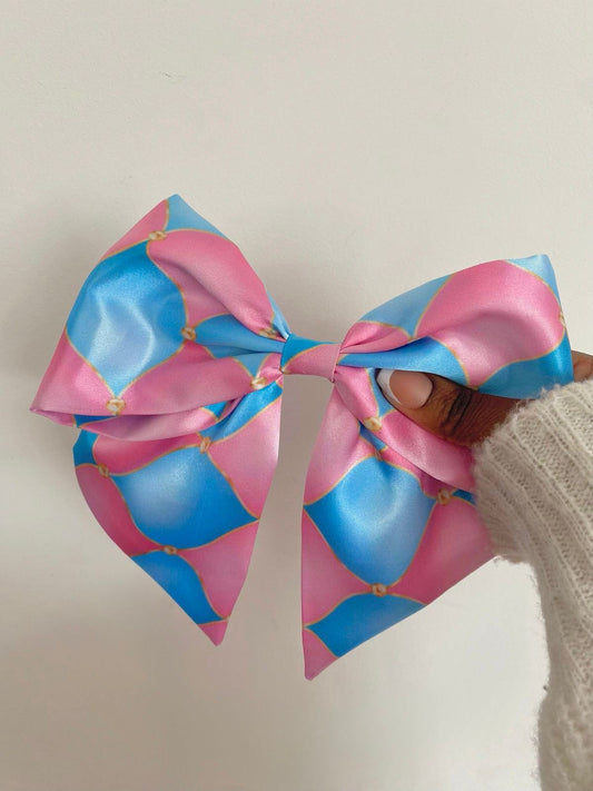 Blue & Pink Harlequin Satin Bow Hair Clips