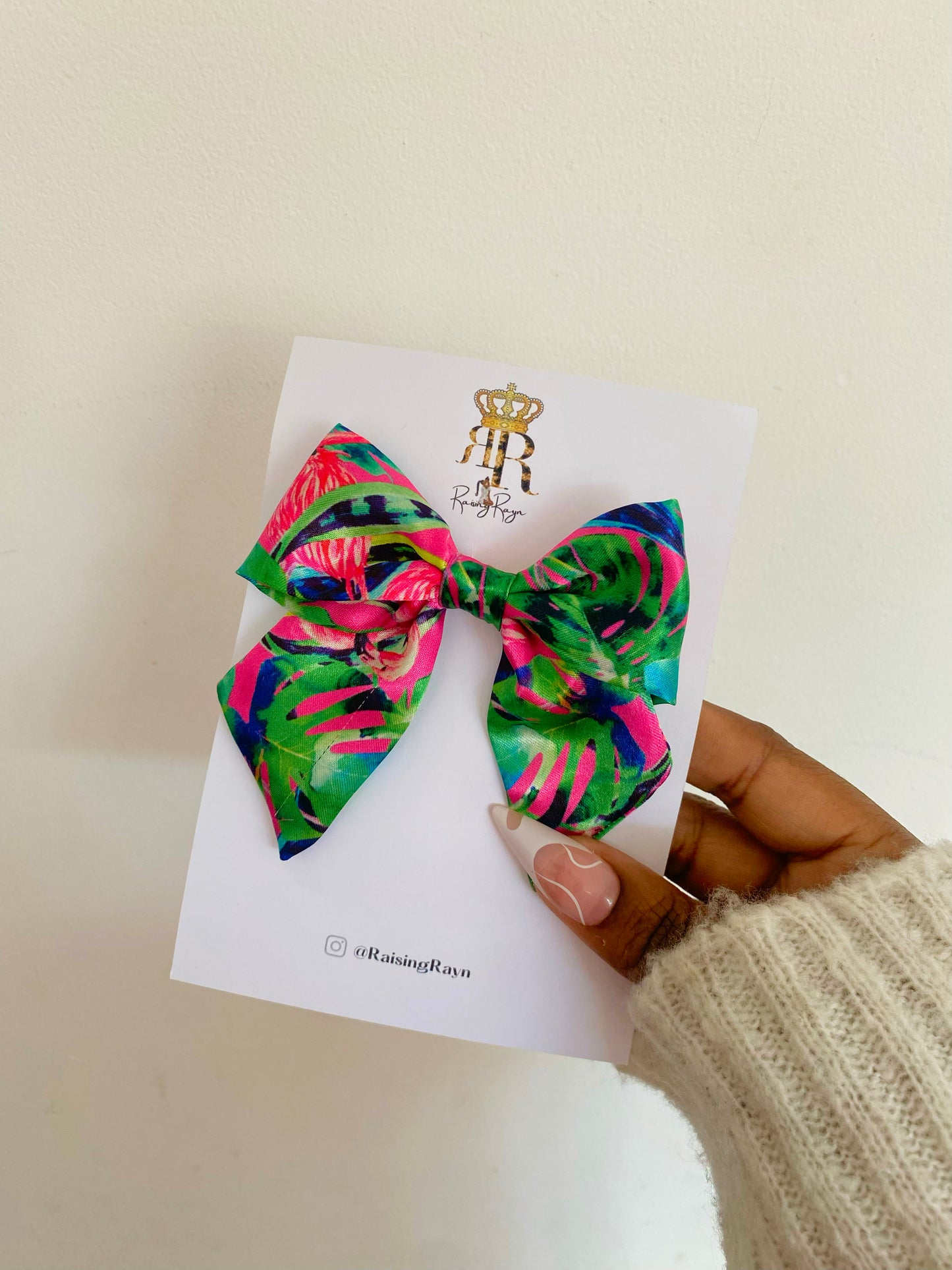 Pink Tropical Satin mini Bow Hair Clips