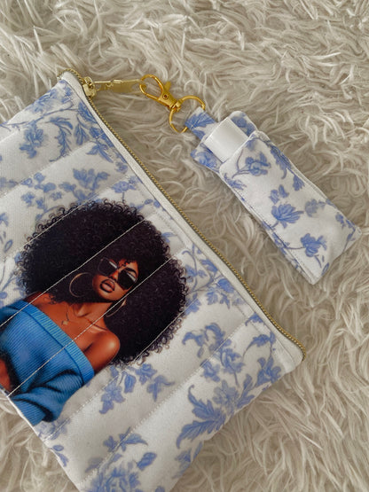 Blue Toile Lip balm keychain holder