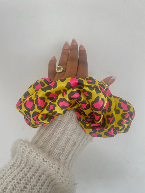 Yellow Cheetah Satin Scrunchie