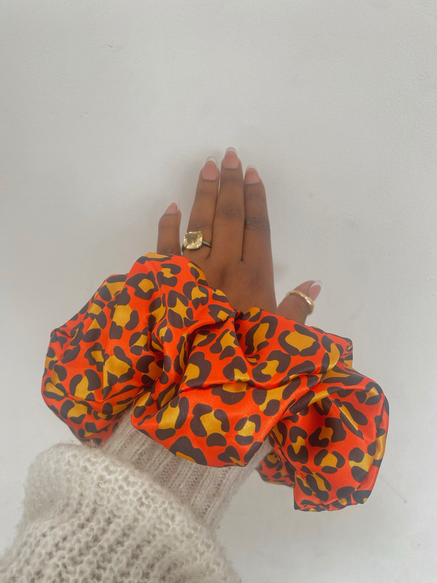 Orange Cheetah Satin Scrunchie