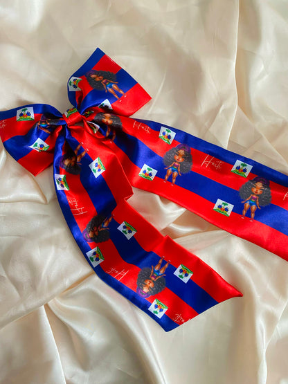 (Extra long) African & Caribbean XL Satin Long Tail Bow Hair Clips