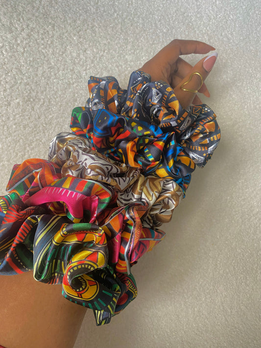 XL African Print Satin Scrunchies