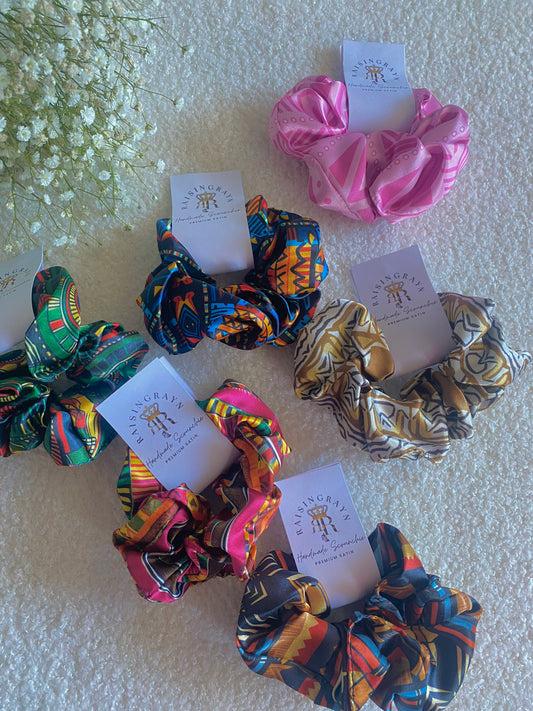 African Print Regular Satin Scrunchies