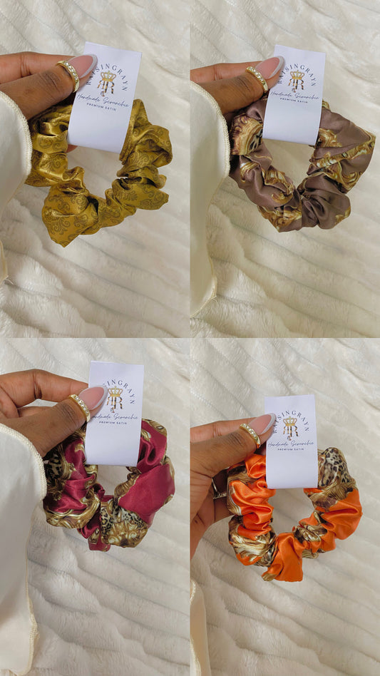 Autumn Damask Regular Satin Scrunchies