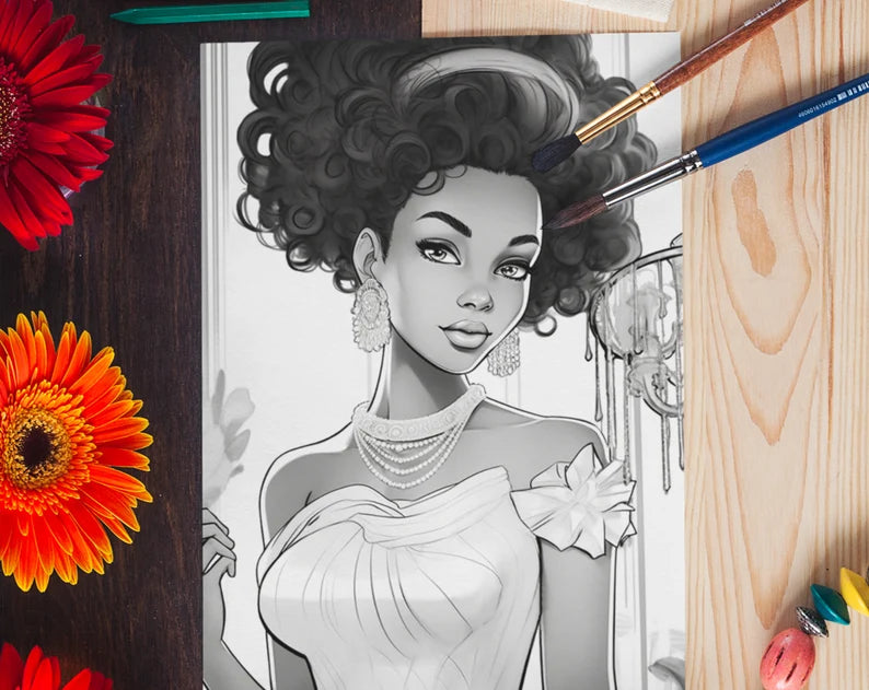 Black Elegant Girls Colouring Book Download