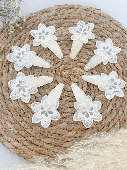 Ivory/White Floral embroidered Flower snap clip